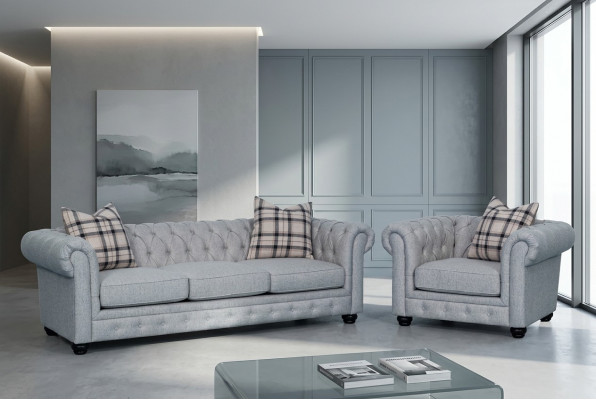 Chesterfield Sofa-Garnitur Sofa Couch Polster 3+1 Sëtzer Lieder Couchen Stoff Nei