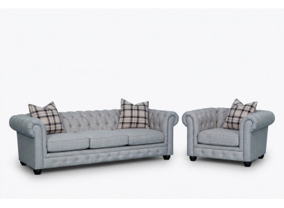 Chesterfield Sofa-Garnitur Sofa Couch Polster 3+1 Sëtzer Lieder Couchen Stoff Nei