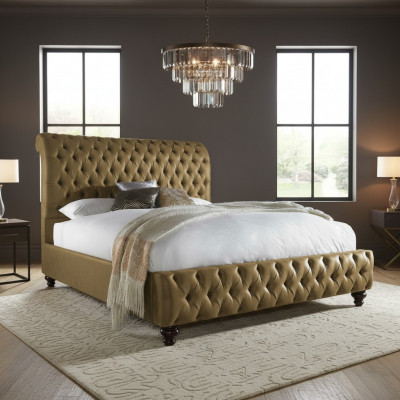 Gold Luxus Samt Textil England Bett Duebel Design Chesterfield 160x200cm Better