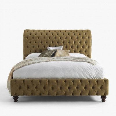Gold Luxus Samt Textil England Bett Duebel Design Chesterfield 160x200cm Better