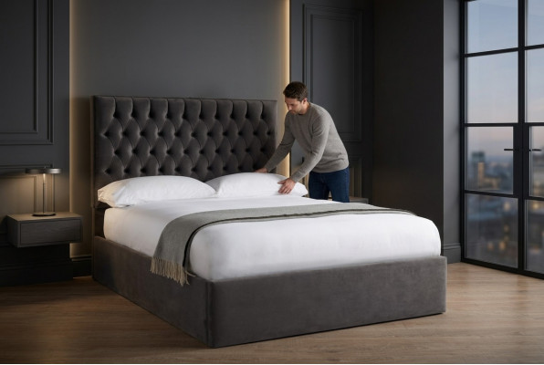 Chesterfield Grau Luxus Samt Textilbett Duebel Design 180x200cm Better Nei