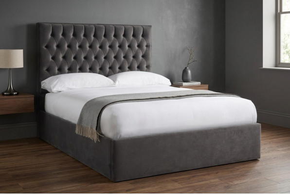 Chesterfield Grau Luxus Samt Textilbett Duebel Design 180x200cm Better Nei