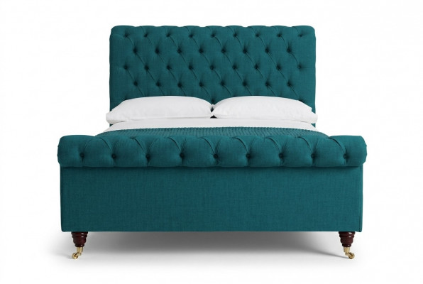 Türkis Chesterfield Duebelbett Designer Schlofzëmmer Polsterbetter