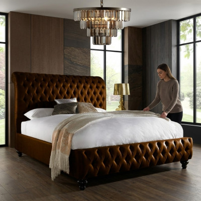 Designer brongen Chesterfield gepolstert Bett Luxus Schlofkummer Duebelbett