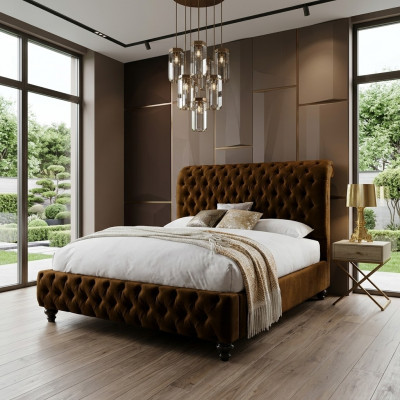 Designer brongen Chesterfield gepolstert Bett Luxus Schlofkummer Duebelbett