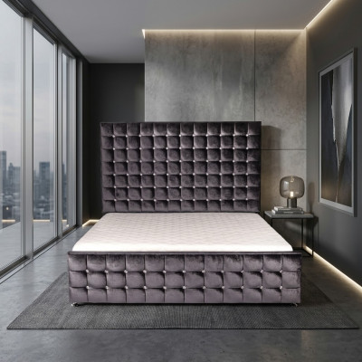Designer schwaarzt Chesterfield Bett mat Kristallsteng Luxus Miwwelen