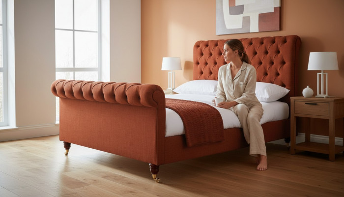 Chesterfield rout Bett stilvoll Chesterfield Duebelbett Designer Miwwelen