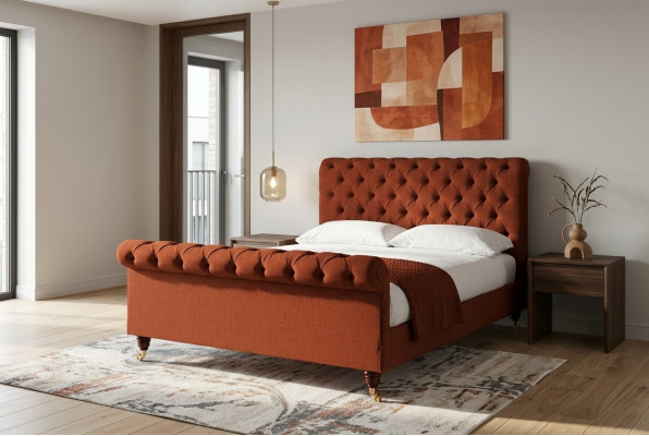 Chesterfield rout Bett stilvoll Chesterfield Duebelbett Designer Miwwelen