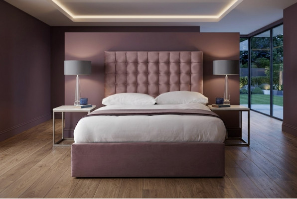 Rosa Designer Chesterfield Duebelbett Designer Schlofzëmmer Bett
