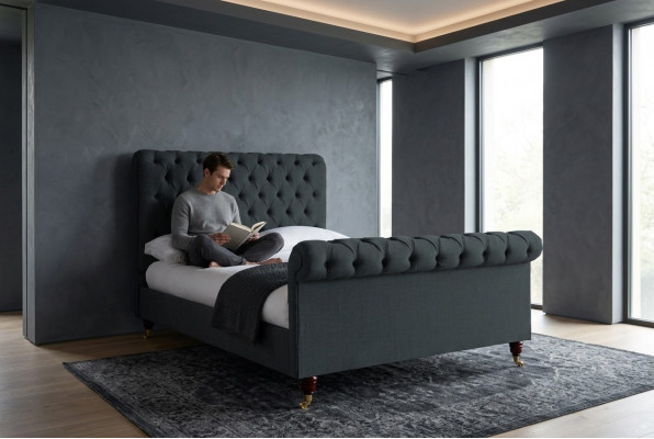 Chesterfield Design Polster Englescht Duebelbett Schwaarz 140/160/180x200 Better