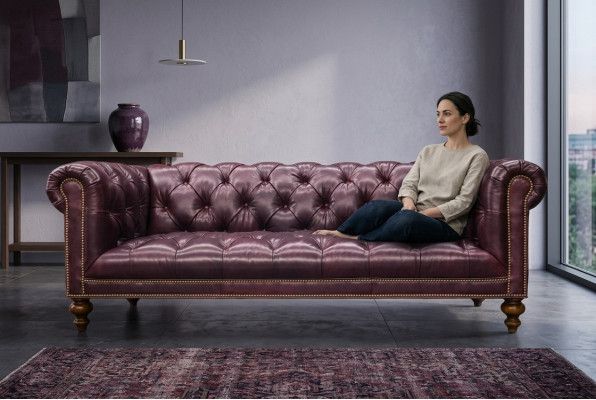 Brongen Chesterfield 3-Sëtz Sofa Lieder Sofa Canapé Polster Miwwelen
