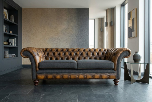 Design Chesterfield Sofa 3 Canapé-Set Stoffsëtz Lieder Triple Canapé