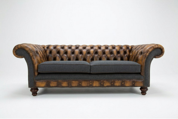 Design Chesterfield Sofa 3 Canapé-Set Stoffsëtz Lieder Triple Canapé