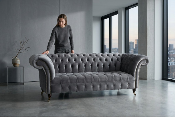 Moderne Chesterfield gro 3-Sëtzer Stilvolle Wunnzëmmer 3er Couch