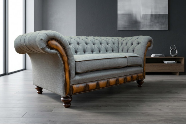 Grau Chesterfield Stoffsofa Canapéen Canapé Sofa Sëtz Sofas Textil Nei Polster.