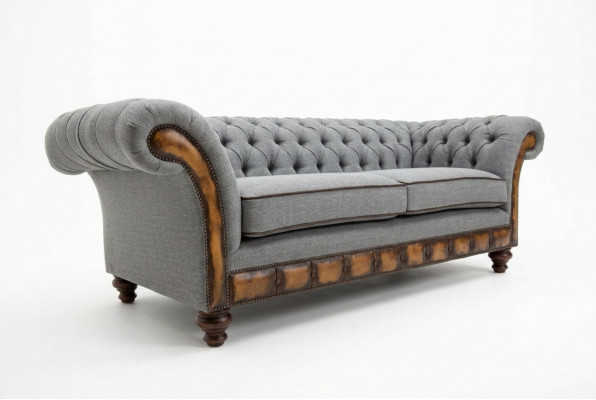 Grau Chesterfield Stoffsofa Canapéen Canapé Sofa Sëtz Sofas Textil Nei Polster.