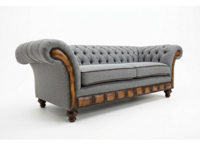 Grau Chesterfield Stoffsofa Canapéen Canapé Sofa Sëtz Sofas Textil Nei Polster.
