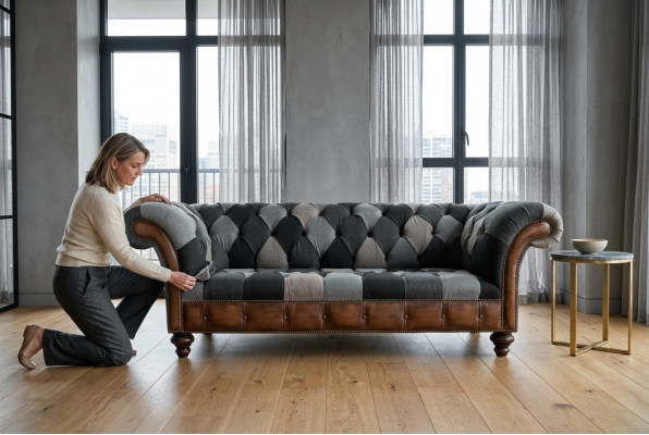 Chesterfield Design Canapé 3-Sëtzer Canapéen Stoff Sofa Sëtz Polster Canapéen