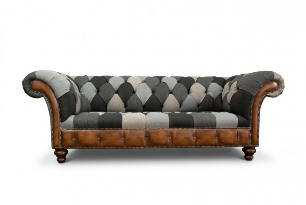 Chesterfield Design Canapé 3-Sëtzer Canapéen Stoff Sofa Sëtz Polster Canapéen