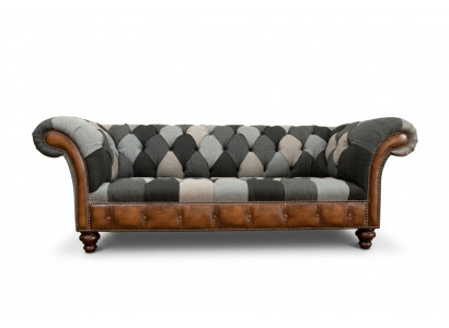 Chesterfield Design Canapé 3-Sëtzer Canapéen Stoff Sofa Sëtz Polster Canapéen