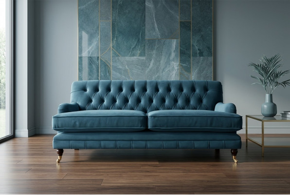 Bloen moderne Chesterfield-Dreisëtzer Luxuscouch 3-Sëtz-Wunnzëmmer Sofa