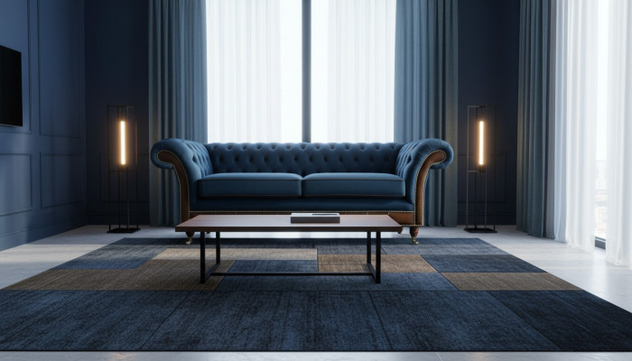 Blo Chesterfield Stoffsofa Couch Couchen Sofa Sëtz Sofas Polster Textil Nei