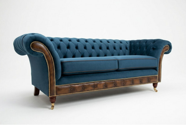 Blo Chesterfield Stoffsofa Couch Couchen Sofa Sëtz Sofas Polster Textil Nei
