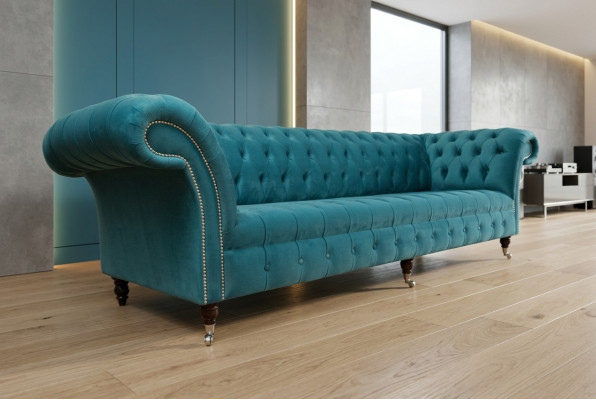 Chesterfield Kanapé XXL grouss Sofa Couchen Samt Lieder Textil Polster Sofas 4-Sëtzer
