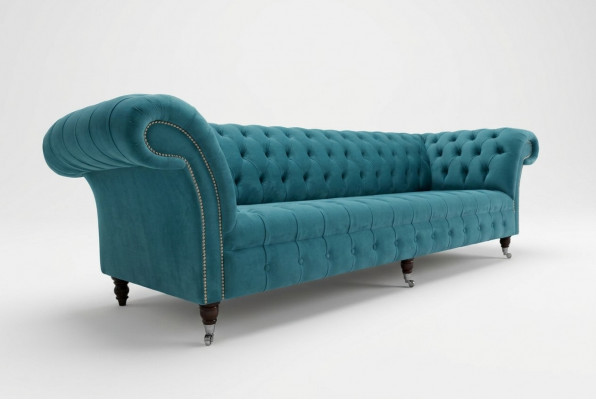 Chesterfield Kanapé XXL grouss Sofa Couchen Samt Lieder Textil Polster Sofas 4-Sëtzer