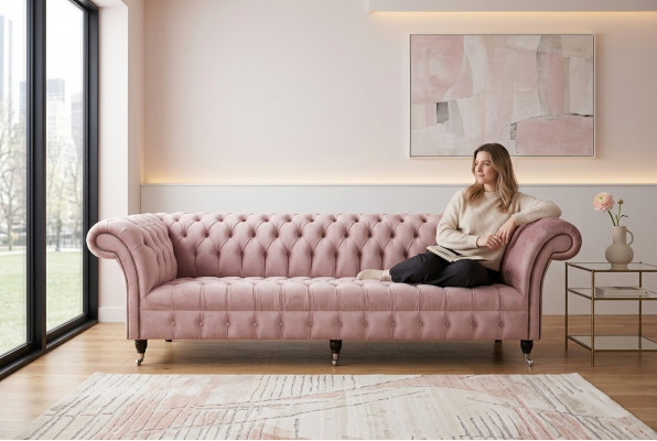 Chesterfield Canapé XXL grouss Sofa Couchen Samt Lieder Textil Polster 4 Platzen Nei