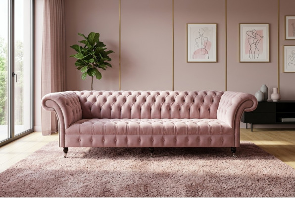 Chesterfield Canapé XXL grouss Sofa Couchen Samt Lieder Textil Polster 4 Platzen Nei