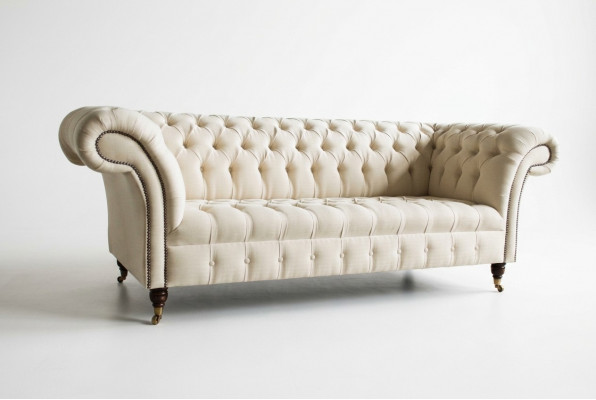 Modern beige Chesterfield 3-Sëtzer Sofa Wunnzëmmer Canapé