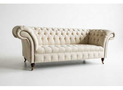 Modern beige Chesterfield 3-Sëtzer Sofa Wunnzëmmer Canapé