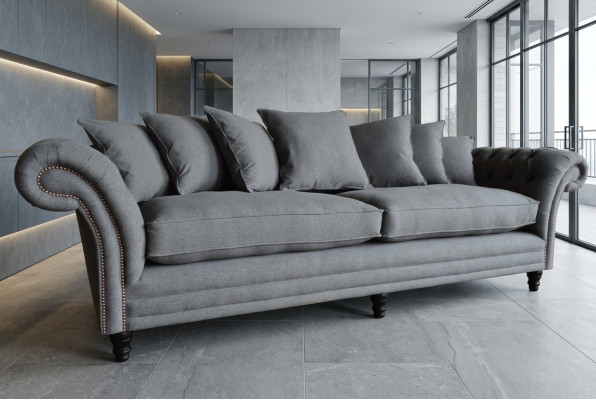 Klassesch Chesterfield Canapé 4-Sëtzer Sofa Canapé Samt Lieder Design Gro 265cm