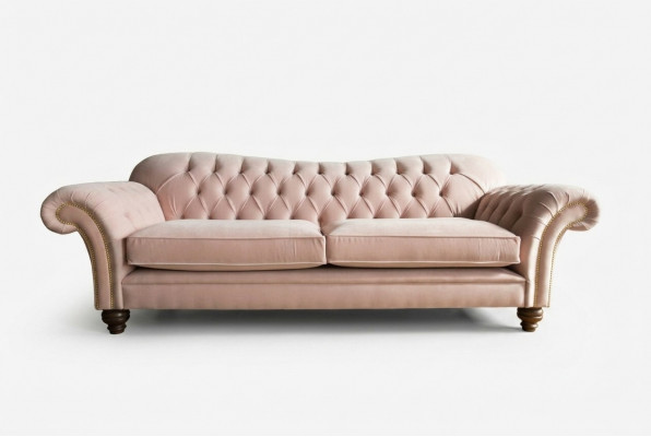 Klassesch Chesterfield Sofa 4 Sëtzer Sofa Couch Samt Lieder Design Rosa 240cm