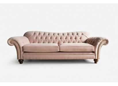 Klassesch Chesterfield Sofa 4 Sëtzer Sofa Couch Samt Lieder Design Rosa 240cm