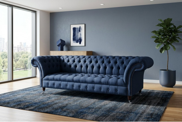 Blo Textil Chesterfield 4-Sëtz Designer Polstersofa