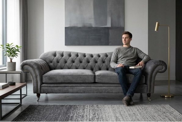 Chesterfield Stoffcouch Sofa-Sëtzkombinatioun 4-Sëtzer Kombinatioun Design Modern Sofa