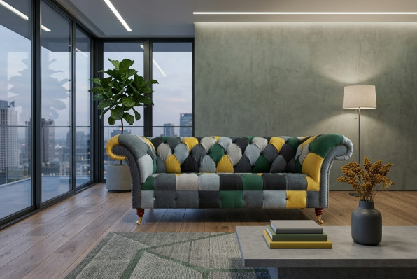 Däitsch: Dräisëtzer Canapé Mat Polster Design Sofa 3 Sëtz Sofas Zëmmer Miwwelen Gréng Modern