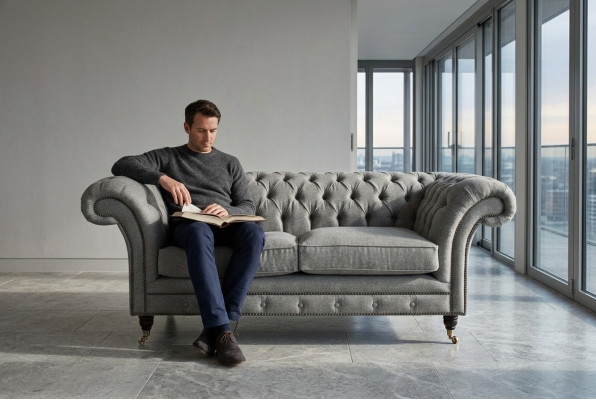 Sofa Couch Polster Design Sëtz Sofen Zëmmer Miwwelen Lieder 2er Modern Griis Stoff