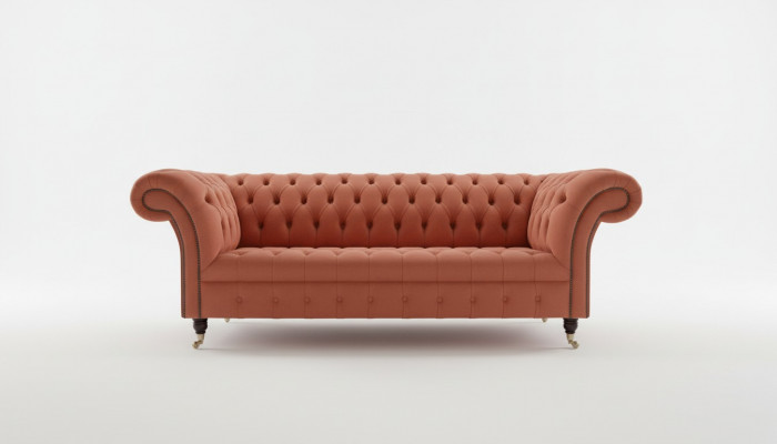 Luxus Orange Chesterfield 3-Sëtzer Designer Wunnzëmmer Couch
