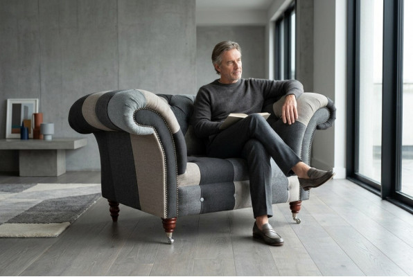 Grau-blo Chesterfield Fotel Luxus Eenzelsëtzer Designer Miwwelen
