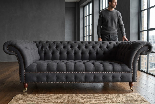 Groue Chesterfield Dräisëtzer Luxus Wunnzëmmer 3er Sofa