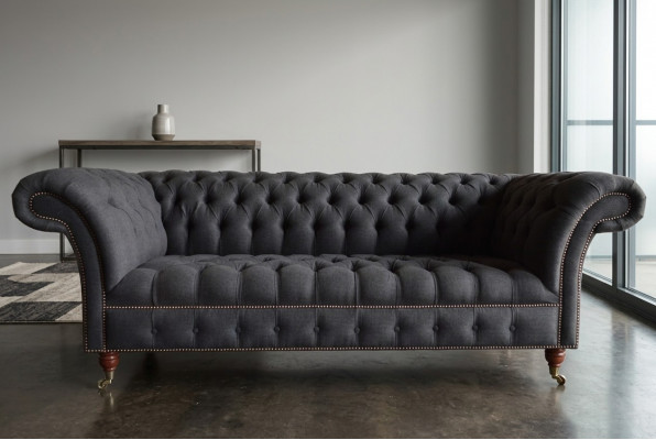 Groue Chesterfield Dräisëtzer Luxus Wunnzëmmer 3er Sofa