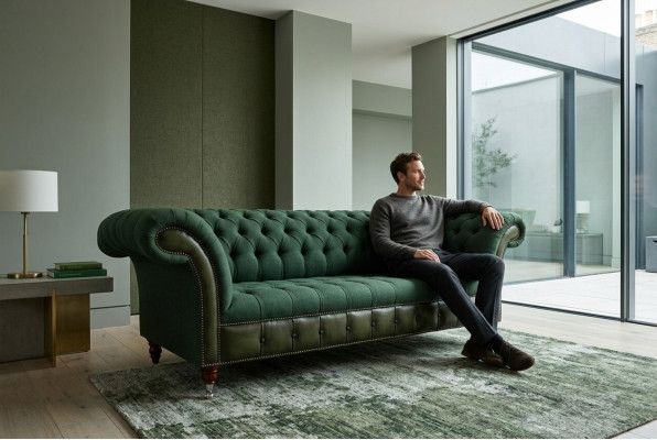 Designer gréngt Chesterfield Sofa Luxus 3-Sëtzer Wunnzëmmer Couch