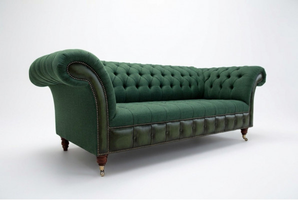 Designer gréngt Chesterfield Sofa Luxus 3-Sëtzer Wunnzëmmer Couch