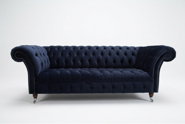 Dunkelbloën Chesterfield Dräi-Sëtzer Modern Wunnzëmmer Luxus Canapé