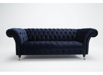 Dunkelbloën Chesterfield Dräi-Sëtzer Modern Wunnzëmmer Luxus Canapé