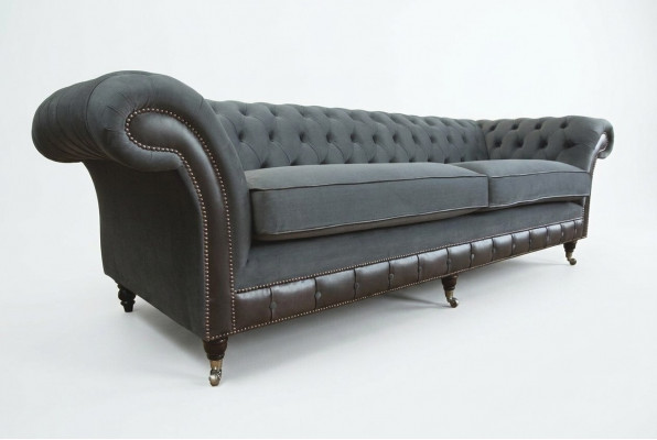 Klassesch Chesterfield Couch 4 Sëtzer Sofa Couch Samt Lieder Design Schwaarz Nei