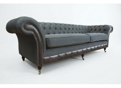 Klassesch Chesterfield Couch 4 Sëtzer Sofa Couch Samt Lieder Design Schwaarz Nei